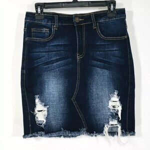 Machine Pour Neuf Mode Stretch Denim Jean Skirt Sz L -30 Distressed Raw Hem